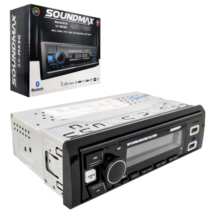 SOUNDMAX HR-MX3G Oto Teyp 4X50 Watt Bluetooth 2xUsb Sd Fm Aux