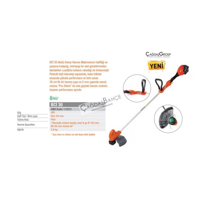 Oleomac BCİ30 Akülü Kenarkesme Tırpan 5.0AH Akü+ Şarj Aleti
