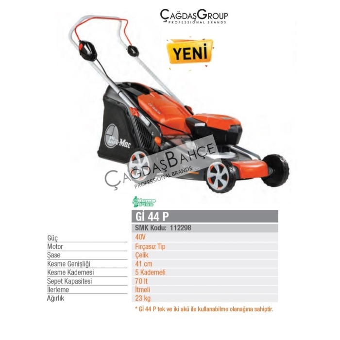 Oleomac Gİ44P Akülü Şarjlı Çim Biçme Makinesi 40W 41 cm