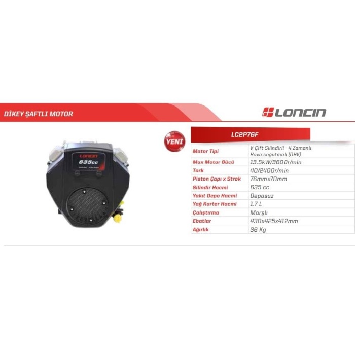 Loncin LC2P76F Marşlı Dikey Milli Tek Motor 13.5 HP