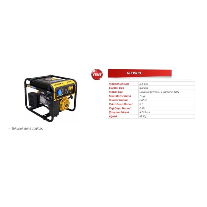 Loncin HG3500 Benzinli Monofaze Jeneratör 3.5 KWA İPLİ