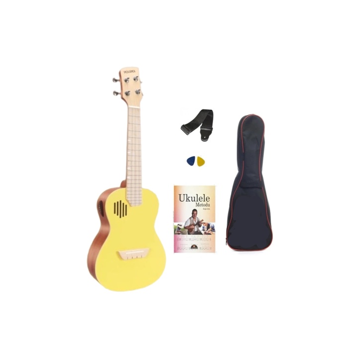 PICKAPICK PICK-24YL CONCERT UKULELE SARI SET (KILIF-ASKI-METHOD-PENA HEDİYELİ)