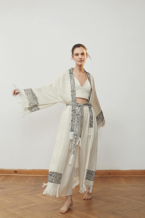 Keten&Pamuk Püsküllü Kimono