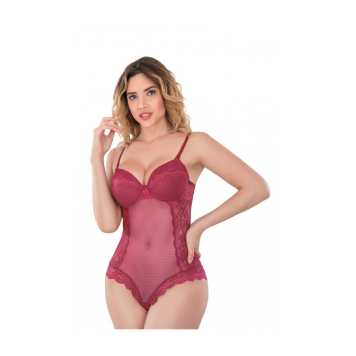 Motifli Kaplı Transparan Dantel Kadın Bodysuit