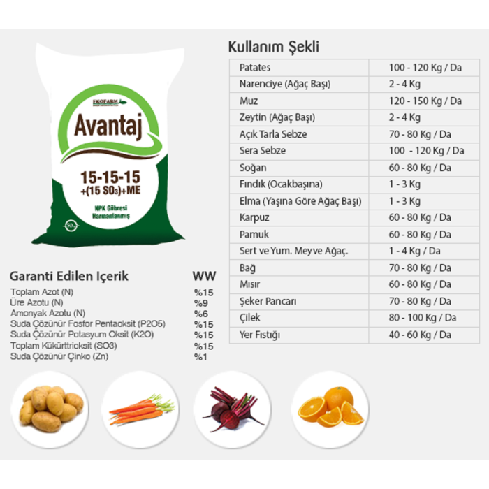 Avantaj 15.15.15 + %15 S03+ME Kompoze Gübre - 50 kg