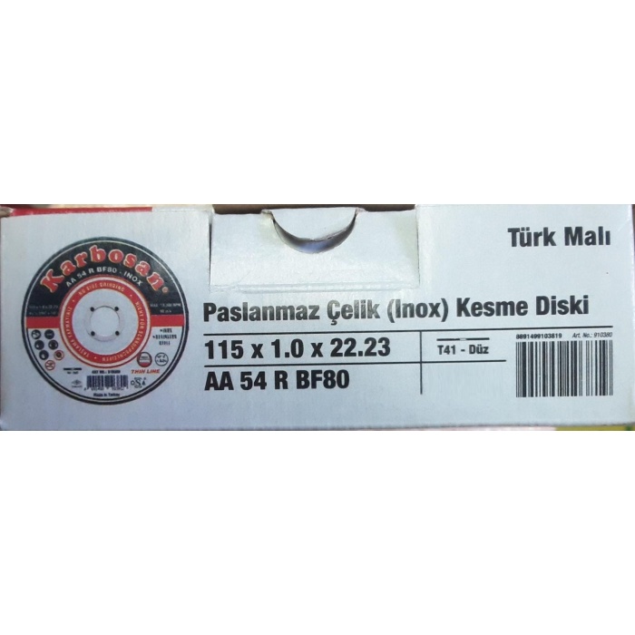 Karbosan Çelik Kesme Taşı Thinline 115 x 1.0 x 22 AA 54 R BF80 INOX - 1 Adet