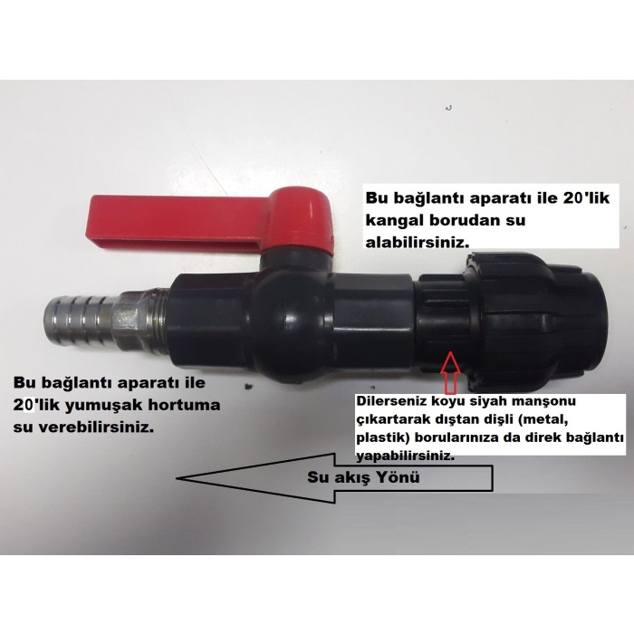 PVC İçten Dişli ve 20lik Kangal Boru Uyumlu 3/4 inç Küresel Vana, Tarla Sulama