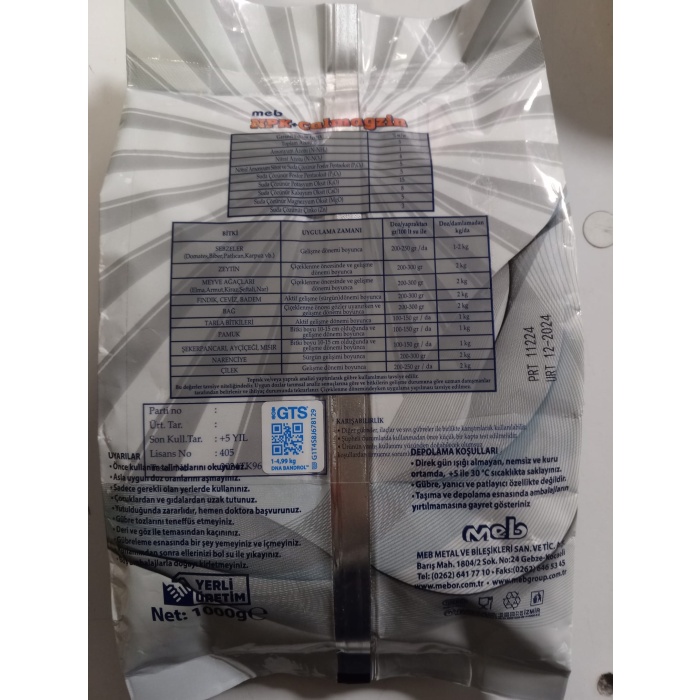 Mebor Calmagzin 1 Kg - 5-5-15+(8CaO)+(5MgO)+3Zn NPK Gübresi