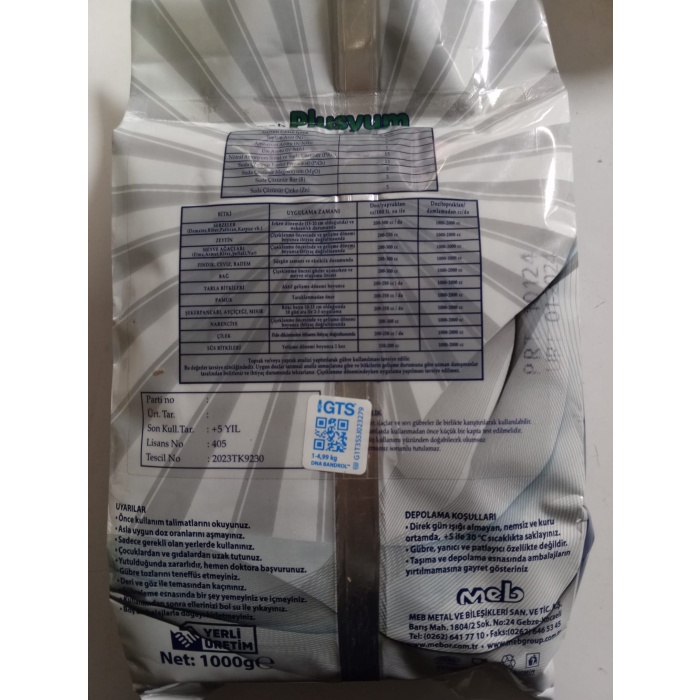 Mebor Plusyum 1 Kg - 5-5-0+(5MgO)+5B+5Zn NPK Gübresi