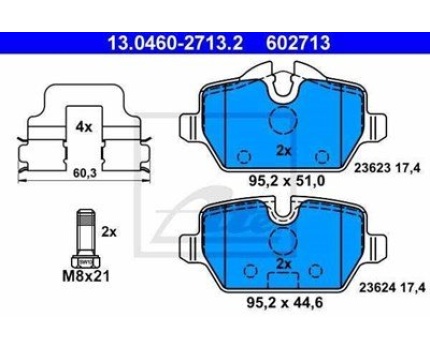 BMW MINI E81 E87 E90 E92 R60 R61 Arka Fren Balatası 13046027132