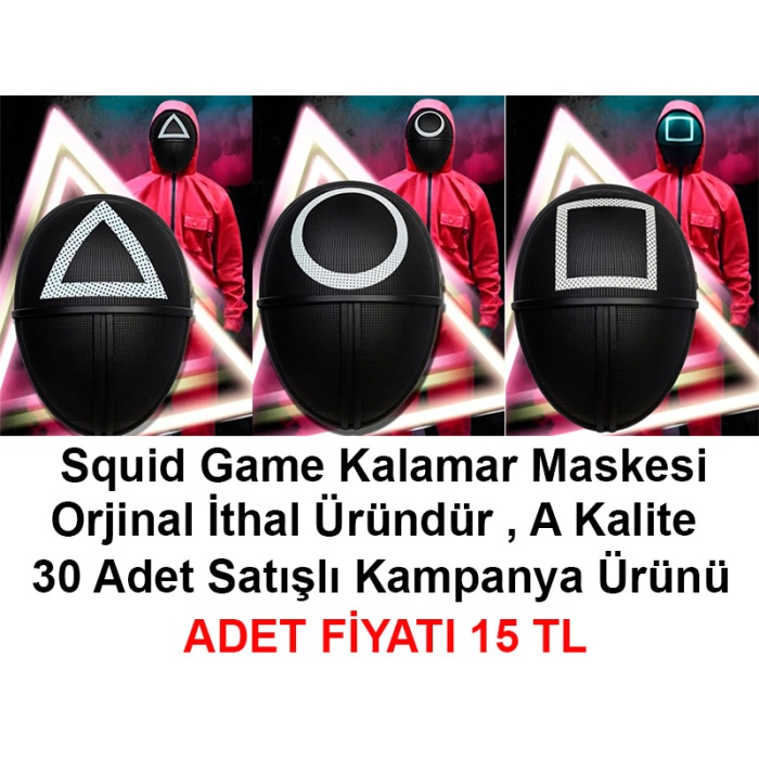 Squid Game Maskesi 3 Model Toplam 30 Adet İthal Orjinal A Kalite Maske - Kampanya Ürünü