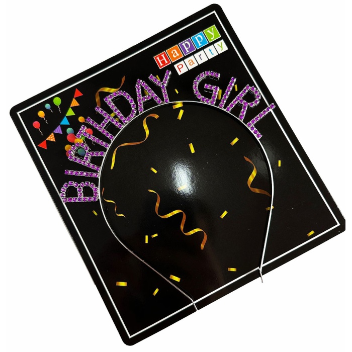 Mor Renk Kristal Taşlı Parlak Birthday Girl Yazılı Taç 16x17 cm