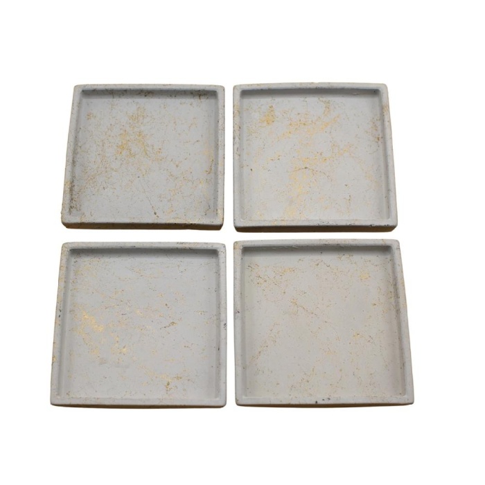 Kare Beton Bardak Altlığı, Gold 4’lü Set