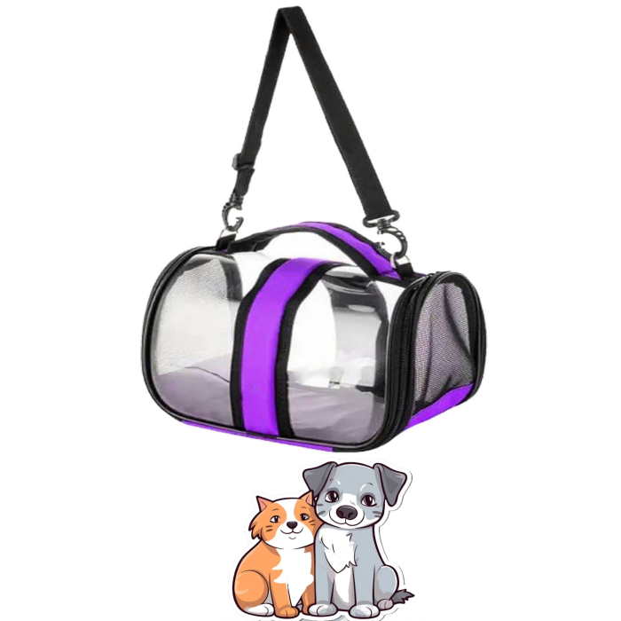 Flybag Kedi Köpek Kuş Seyahat Taşıma Çantası Şeffaf Omuz Askılıklı Evcil Hayan Çantası Mor