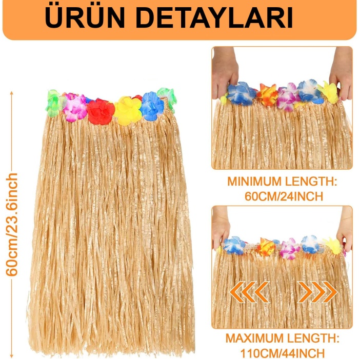 Hawaii Tarzı Hula Eteği – 60 cm Hasır Naturel Etek