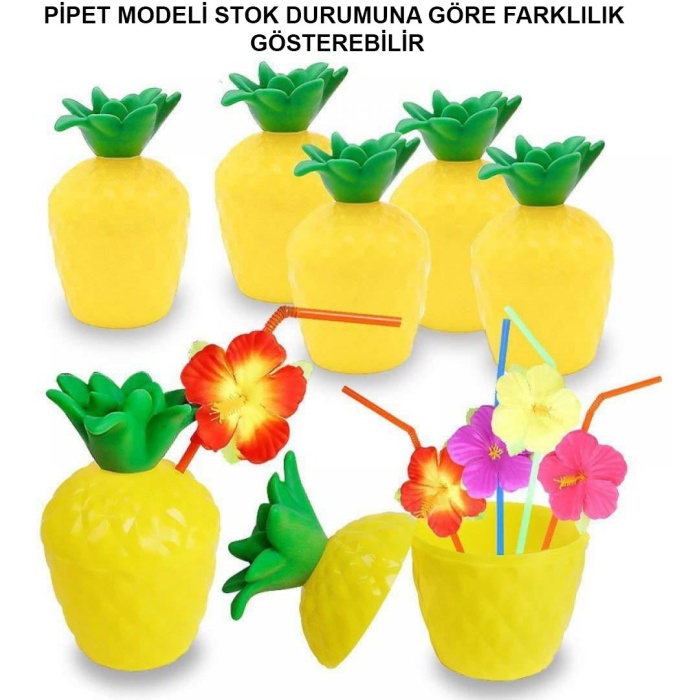 Ananas Hawaii Luau Aloha Pipetli İçecek Kabı Bardak 10x13 cm 1 Adet