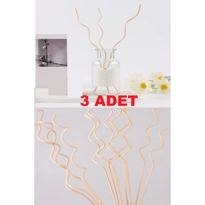 3 Tek Adet 3 Model Aromaterapi Koku Dağıtıcı Rattan Şişe Ahşap Difüzör Çubuk (Spiral-Yaprak-Dalgalı)