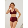 Bordo Toparlayıcı Yüksek Bel Bikini Altı Astarlı Uv Korumalı