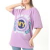 Mor Newyork Baskılı Oversize Tshirt