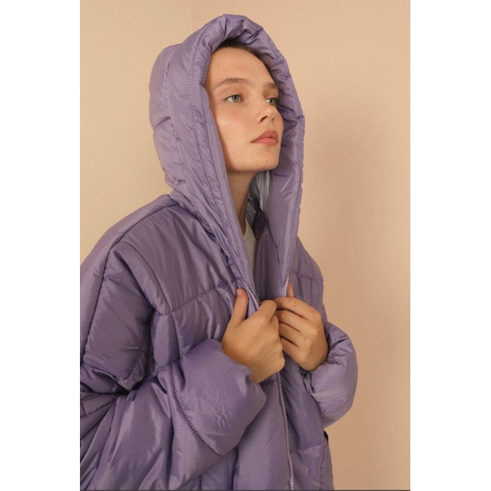 Dizüstü Kapitone Anorak Oversize /Salaş Kadın Mont Lila