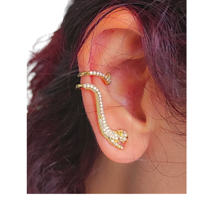 Earcuff Çelik Zirkon Taşlı Kaplan Model Gold Renk Kıkırdak Küpe