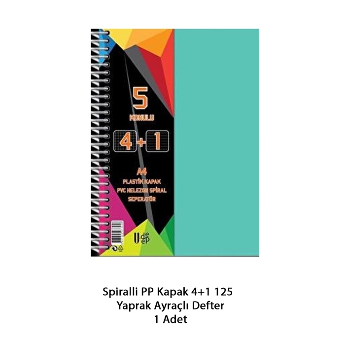 Spiralli PP Kapak 4+1 125  Yaprak Ayraçlı Defter