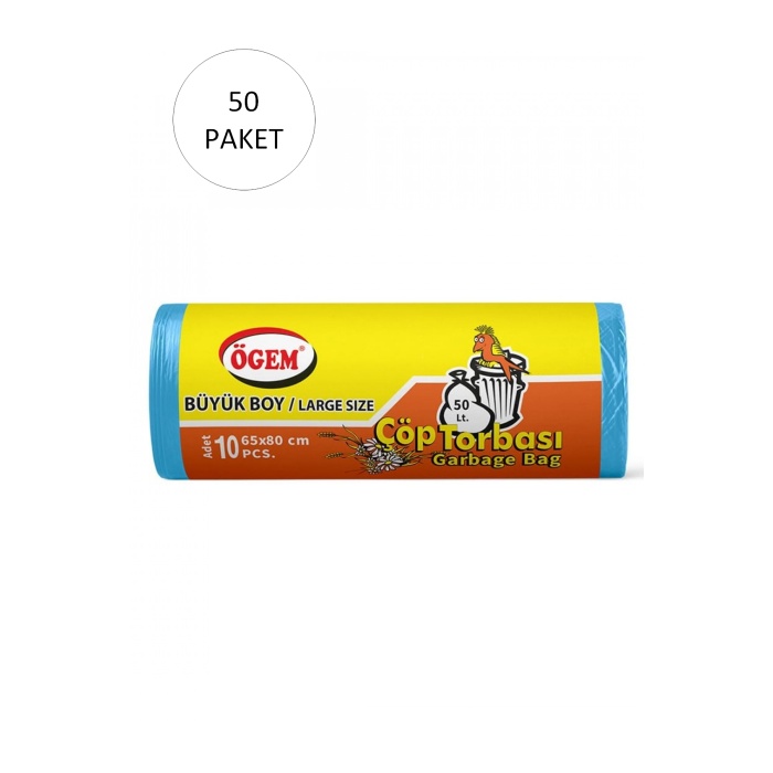 Büyük Boy Çöp Torbası 65 x 80 cm 10 Lu Rulo x 50 Paket = 500 Adet (Mavi)