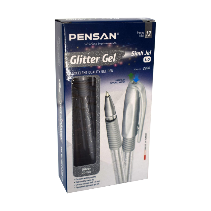 Pensan Glitter Simli Jel Kalem 1 Mm Gümüş 12li