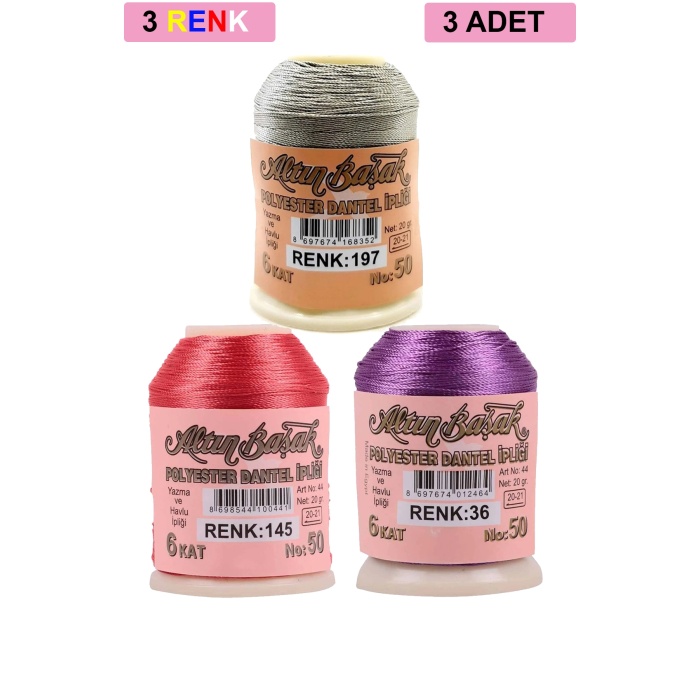 3 Adet Altınbaşak Oya ve Dantel İpi 20 gr - Royaleks - No: 145 - 036 - 197