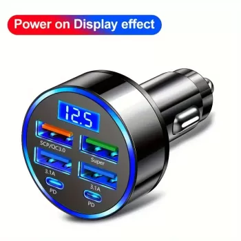 QC3.0, Çift PD Güç Adaptörü & Dijital Ekranlı Hızlı Şarj 6sı 1 Arada