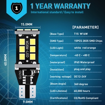 Space Led Ampul T15-15 SMD Canbuslı Beyaz 2li Set 12V / LAAM631