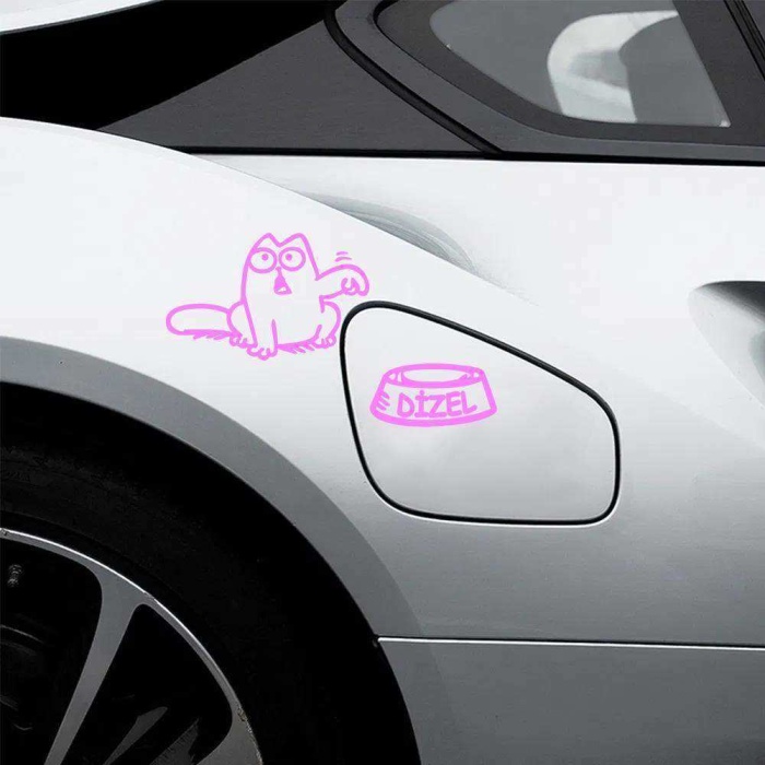 Kedi Dizel Yakıt Depo Kapak Sticker, Araba, Oto, Etiket, Tuning, Aksesuar, Modifiye, Arma, Pembe