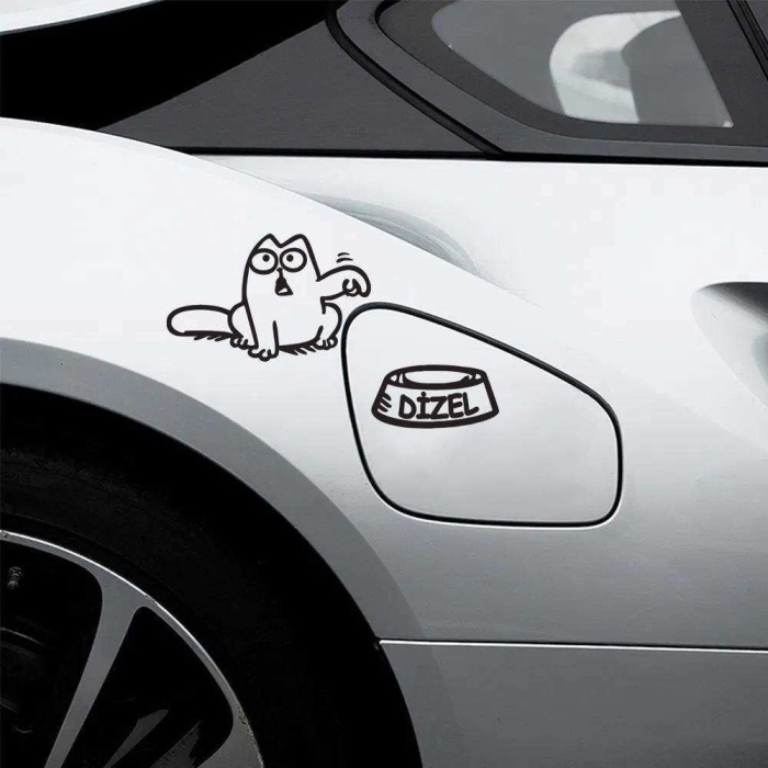 Kedi Dizel Yakıt Depo Kapak Sticker, Araba, Oto, Etiket, Tuning, Aksesuar, Modifiye, Arma, Siyah