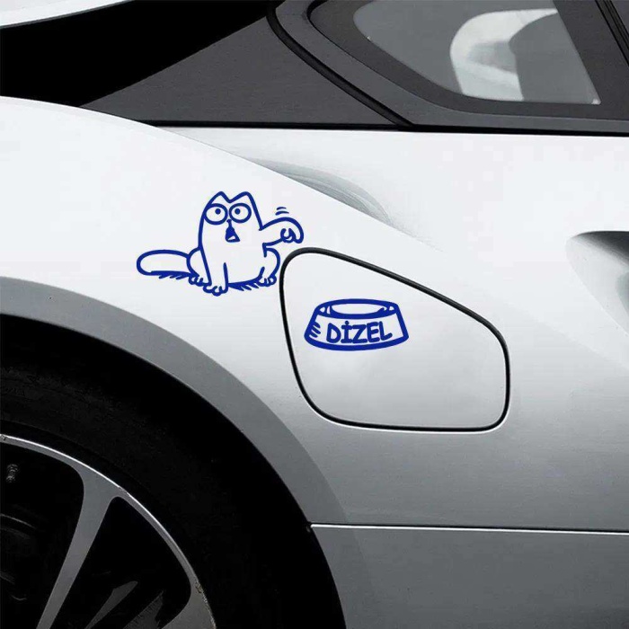 Kedi Dizel Yakıt Depo Kapak Sticker, Araba, Oto, Etiket, Tuning, Aksesuar, Modifiye, Arma, Mavi