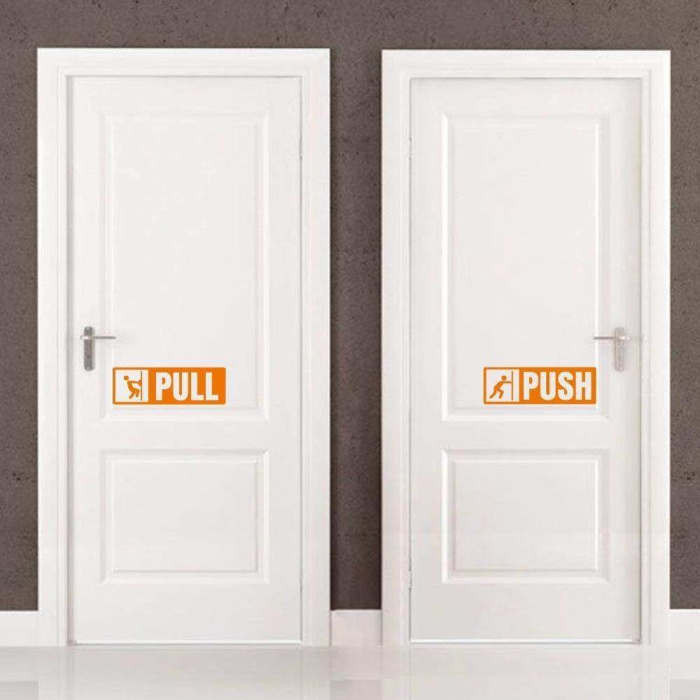 Pull-Push Yazılı Dekoratif Kapı Sticker, Çıkartma Turuncu