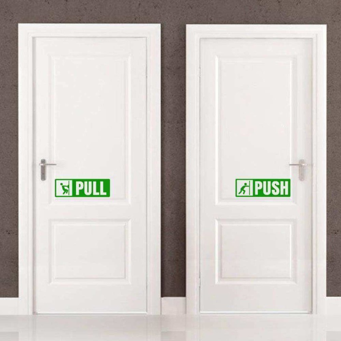 Pull-Push Yazılı Dekoratif Kapı Sticker, Çıkartma Yeşil