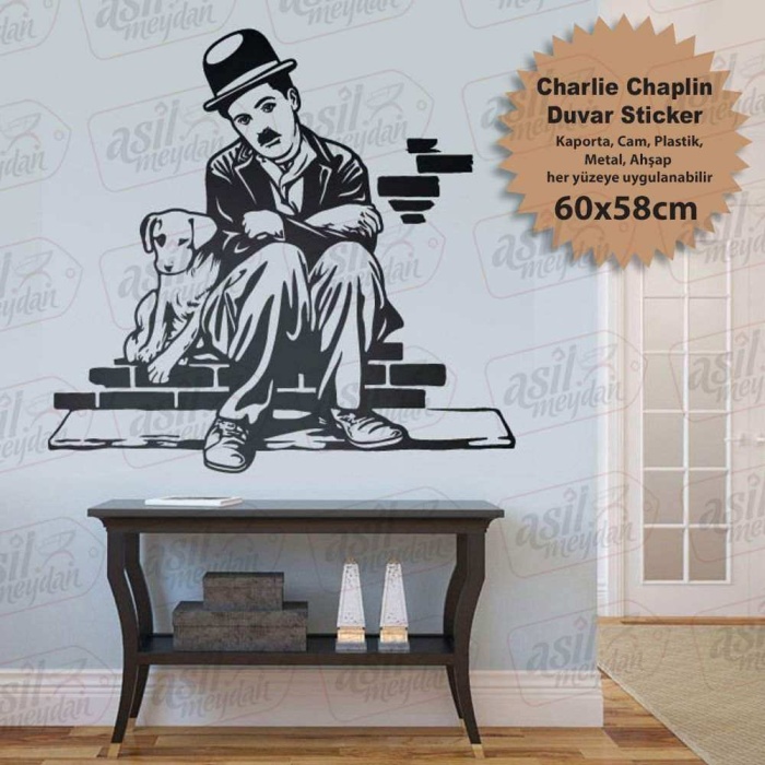 Charlie Chaplin Duvar Sticker Etiket - Beyaz Eşya, Ahşap, Dekorasyon Çıkartma