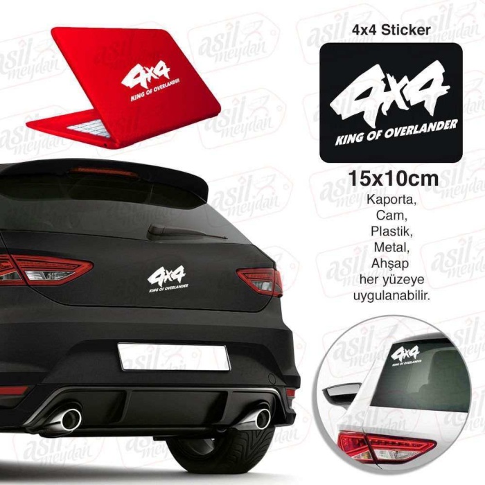 4x4 King Of Road Yazısı Beyaz Sticker - Araç Oto Araba Etiket, Arma, Aksesuar, Modifiye, Tuning