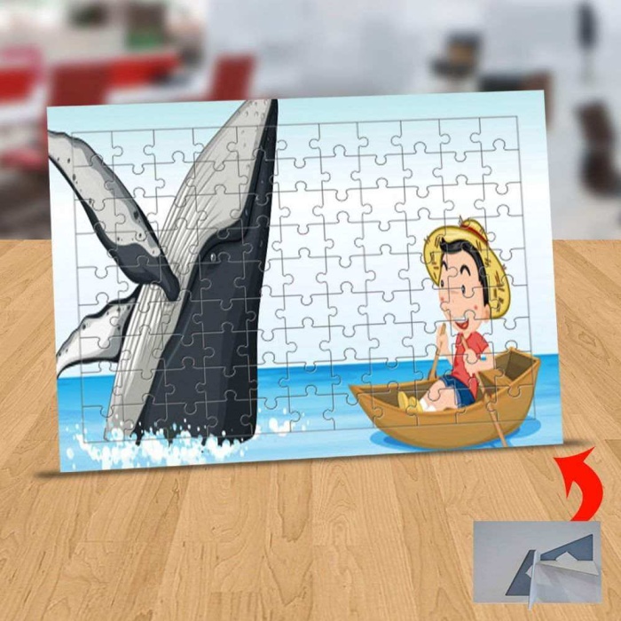 Kayıkta Çok ve Sevimli Balina 99 Parça Puzzle Yapboz Tablo-617