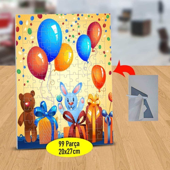 Kutlama Yapan Tavşan 99 Parça Puzzle Yapboz Tablo-23-2147490571