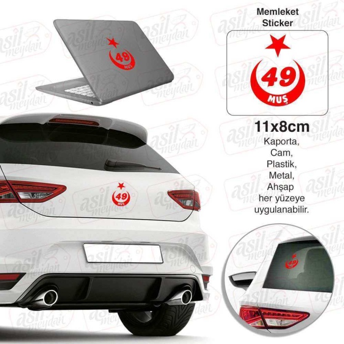 Muş Plaka 49 Ay Yıldız Kırmızı Sticker, Araba, Araç, Etiket, Aksesuar, Tuning, Modifiye, Arma