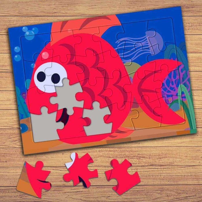 Mutlu Renkli Balık Çocuklara Özel Puzzle Yapboz Tablo-421