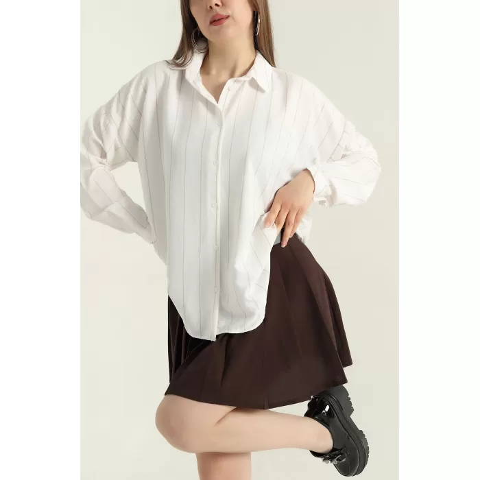 Kadın Çigili Dokuma Oversize Gömlek VİZON 24246