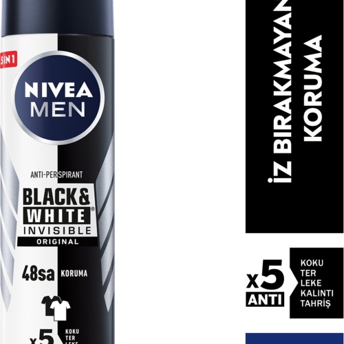 Nivea Men NIVEA Men Erkek Sprey Deodorant Black&White Invisible Original Ter ve Ter Kokusuna Karşı 48 Saat Anti-perspirant 150ml