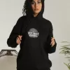 Unisex Sırt Baskılı Kapüşonlu Üç İplik Oversize Sweatshirt - Siyah