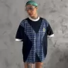 Unisex Bisiklet Yaka Baskılı Oversize T-Shirt - Siyah