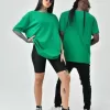 Unisex Basic Bisiklet Yaka Oversize T-Shirt - Yeşil