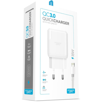 Powerway QC3.0 iPhone Apple 18W Hızlı Şarj Lightning Adaptör Şarj Seti Kablo Dahil