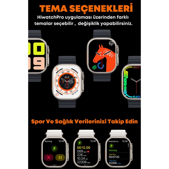 T800 Ultra Akıllı Saat SmartWatch Çift Kordon Siyah-Turuncu