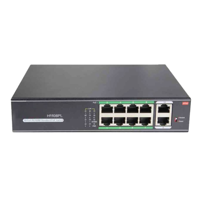 PG H1108PLS 8 Port 10/100Mbps PoE Switch 2 Uplink - 8 Port PoE Switch 100W Watt